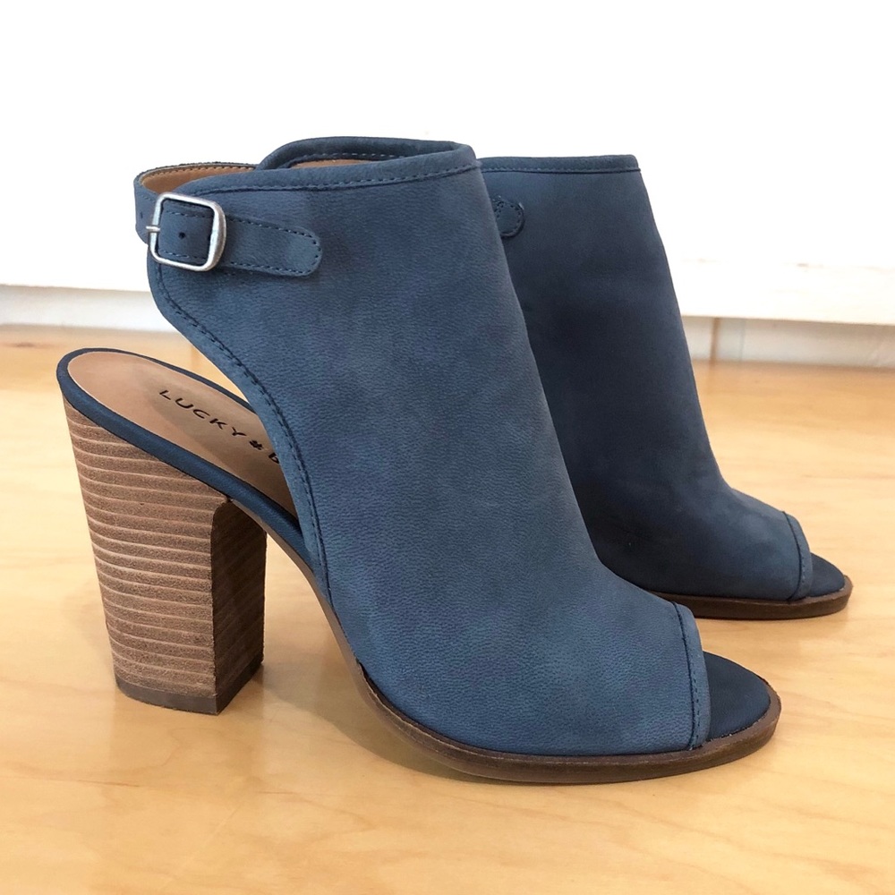 Lucky Brand Bray Blue Leather Peep Toe Bootie